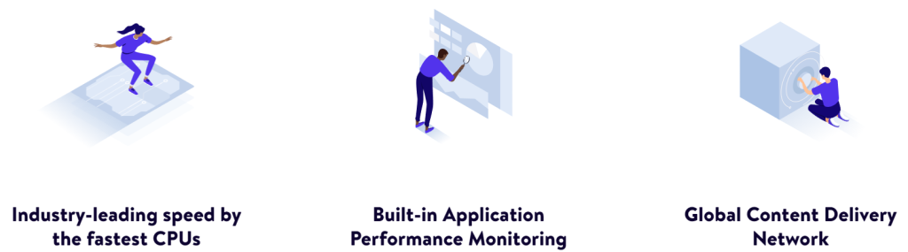 icons showing the speed of Kinsta WordPress web hosting